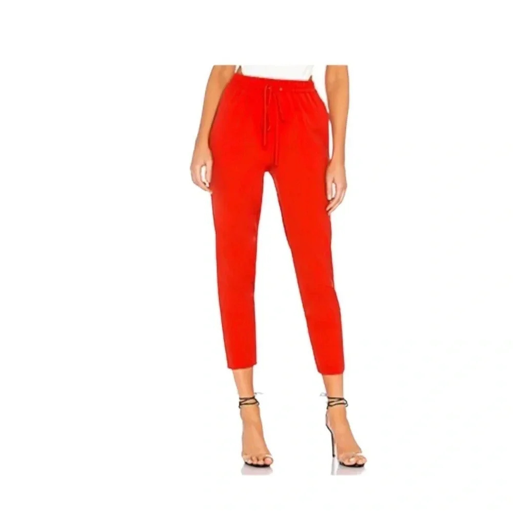 NBD X Naven Anne Ankle Pants Size XS Neon Red High Rise Drawstring Waist Pockets